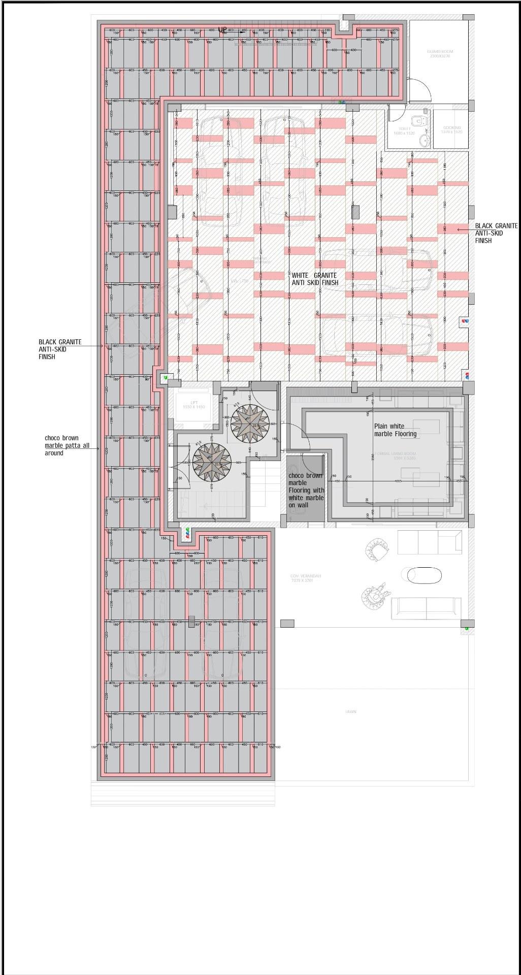 Stilt floor flooring plan with granite and marble finish schedule
