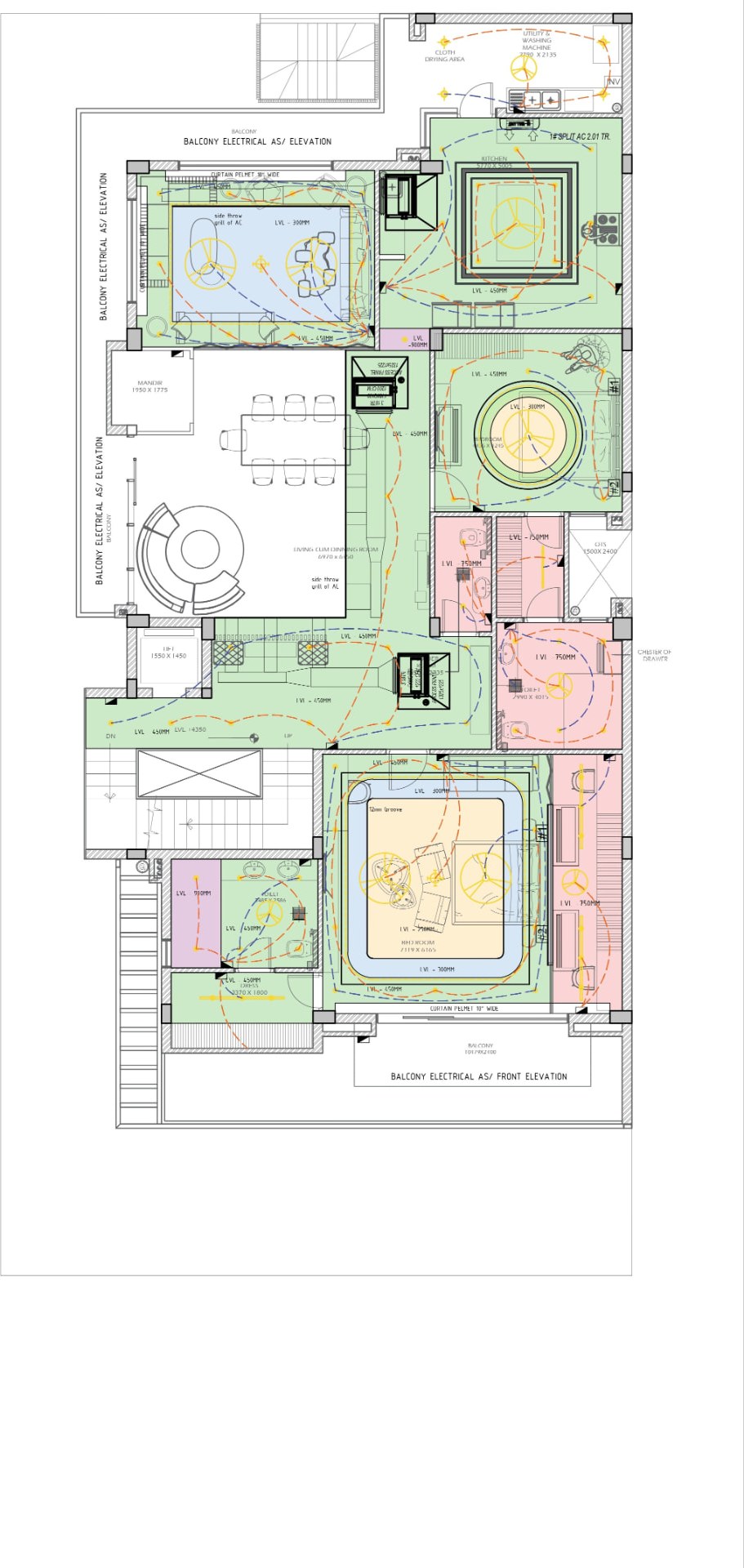 Ground floor looping plan with zoned circuits and ceiling level markings