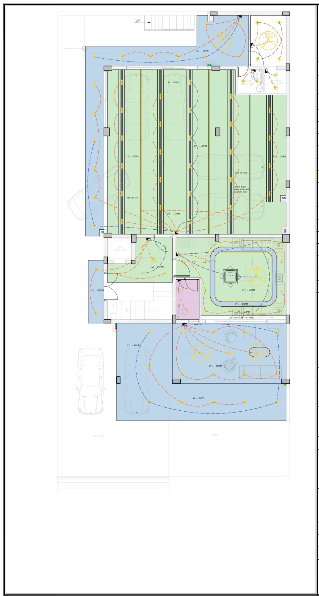 Stilt floor looping plan with raw, UPS, and AC circuit looping